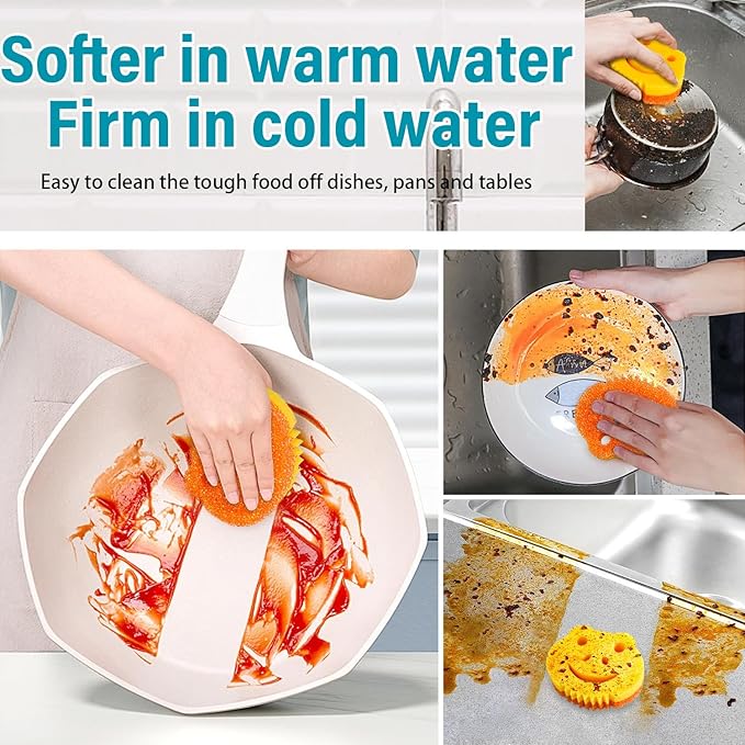SmilePowo 5 Pack Scrub Sponge, Dual-Sided Temperature Controlled Kitchen Sponge for Dishes, Frog Bulk Sponges Household Cleaning Pads,Multi-Functional Premium Cleaning Sponges