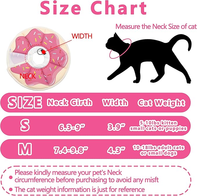 Soft Adjustable Cat Cone Collar, Comfortable Recovery Collar for Cats After Surgery (Pink, Small)