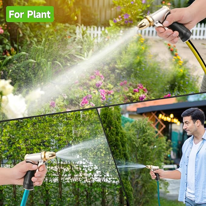 2Pack Garden Hose Nozzle, Upgraded Heavy Duty Metal Spray Nozzle, High Pressure Water Nozzle with Adjustable Patterns, 100% Metal Handheld Nozzle for Watering Plants, Car Washing, Patio, Pet