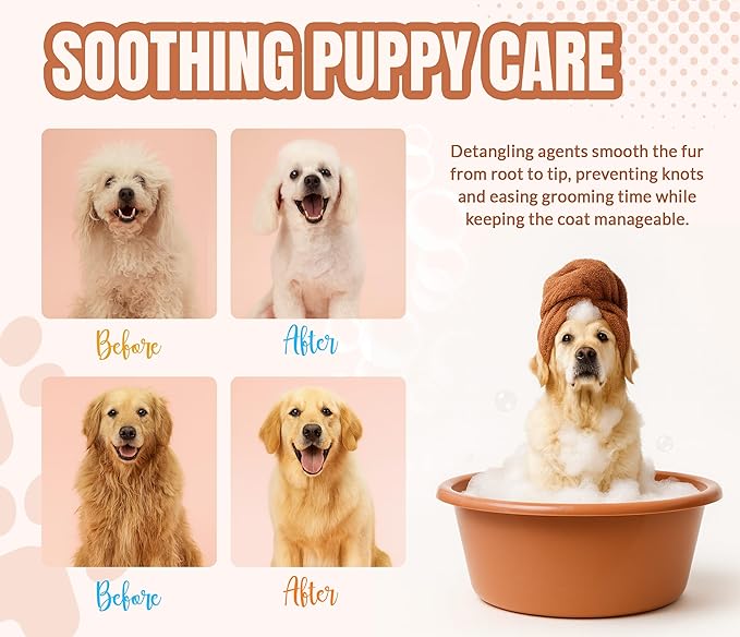 Gentle Puppy Dog Shampoo and Conditioner Set – Moisturizing Pet Grooming Wash for Sensitive & Itchy Skin – Lavender & Biotin Formula – Safe for Puppies & All Breeds, 16 fl oz Each by ALFIE'S CHOICE