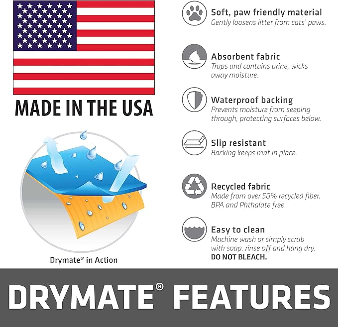 Drymate XL Original Cat Litter Mat, Contains Mess from Box, Protects Floors, Urine-Proof, Machine Washable, Soft on Kitty Paws, Absorbent, Waterproof (USA Made, Recycled Content) (29”x36”)(Tan Global)