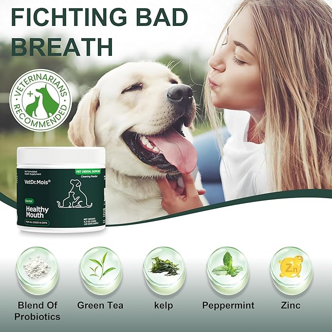 Dog Teeth Cleaning Powder, Dog Dental Powder and Cats Breath Freshener, Plaque Off Pet Tooth Cleaning lab co, Bad Breath & Tartar Remover for Dogs, Dog Teeth Cleaning with Enzymes 120 Day Supply, 120g