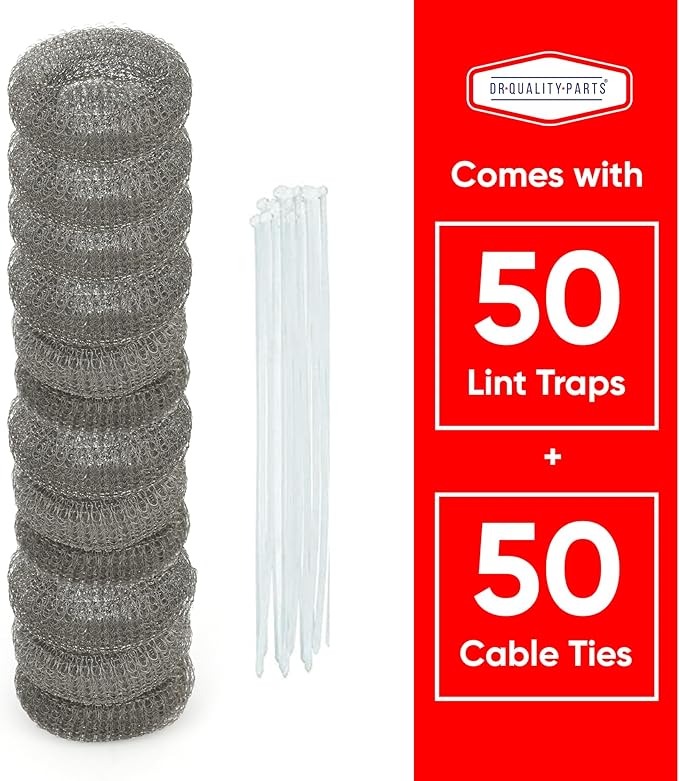 Washing Machine Lint Trap – Stainless Steel Hose Filter, Mesh Drain Catcher, Washer Sock Lint Remover, Rust-Free Snare Laundry Filter with Nylon Cable Ties, 29cmx6.5cm – 50-Pack