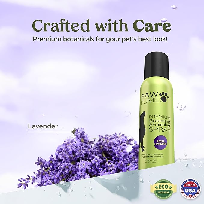 Paw Fume Dog Detangler Grooming Spray, Royal Lavender, 2-Pack – Keeps Pups Fresh All Day – Hypoallergenic, Alcohol-Free, Detangling & Moisturizing – Salon-Quality Dog Necessities for Coat & Fur Care