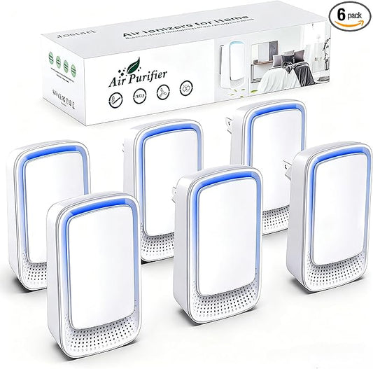Plug In Air Ionizer Purifier for Home (6 Pack), Negative Ion Generator, Quiet Air Freshener for Bedroom, Office, Kitchen, Portable Air Filter, Mini Air Cleaner