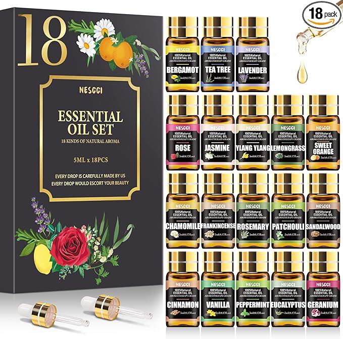 NESCCI Essential Oil Gift Set -Perfect for Diffuser,Humidifier,Candle Making, Halloween, Christmas(18 * 5ML)