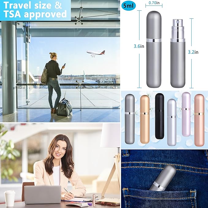 Travel Refillable Perfume Atomizer Bottle 2-Pack 5ml Leakproof Travel Perfume Refillable Bottle (Black & Gray)