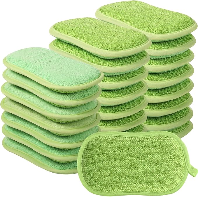 24 Pack Multi Purpose Scrub Sponges Non Scratch Microfiber Sponge Cleaning Dish Scrubber Reusable Dish Sponges for Washing Dishes Along with Heavy Duty Scouring Power (Green)