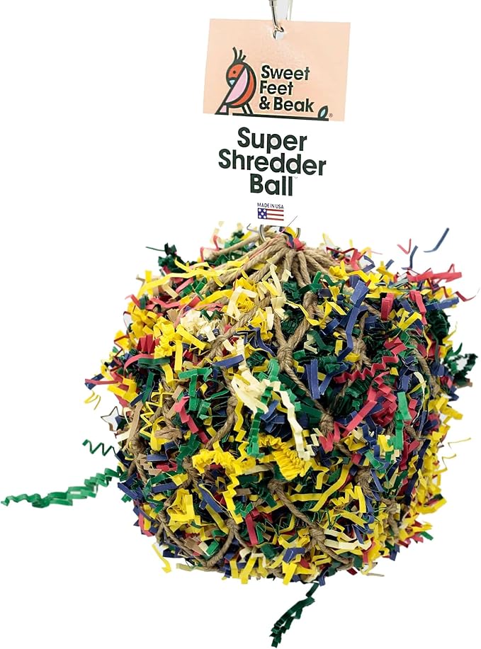 3” Super Shredder Ball Bird Toy - Fun Foraging Toys for Birds w/ Colorful Paper & Wooden Treasures - Easy to Hang Shredding Toys for Birds - Bird Shredding Toys for Cockatiels, Parrots & More