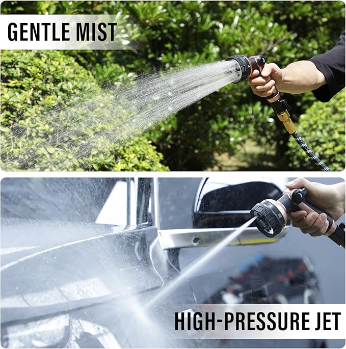 Heavy Duty Garden Hose Nozzle, 100% Metal Water Hose Sprayer with 8 Spray Patterns, Hose Nozzle with Thumb Control, On Off Valve, for Lawn & Plant Watering, Car & Pet Washing
