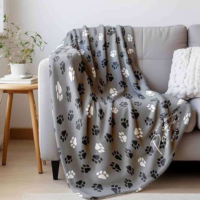 HIWX Dog Blanket, Dog Mom Lovers Owners Gifts for Women, Pet Lovers Gifts, Puppy Paws Print Throw Blanket for Couch Bed Sofa Living Room Bedroom Decor, 50x60 Inches
