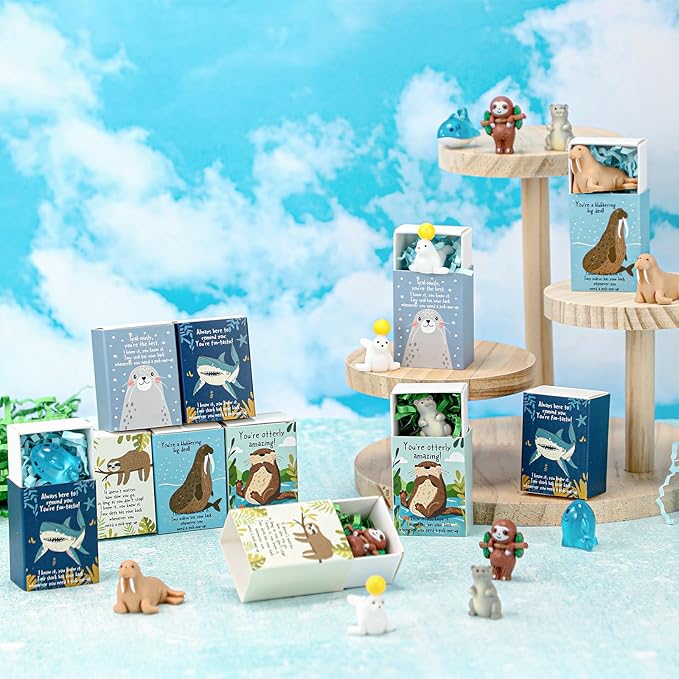 100 Set Employee Appreciation Gifts Bulk Coworkers Thank You Desk Pets Holiday Small Cute Emotional Support Resin Ornaments Card Box for Women Men Adults Office (Sloth)