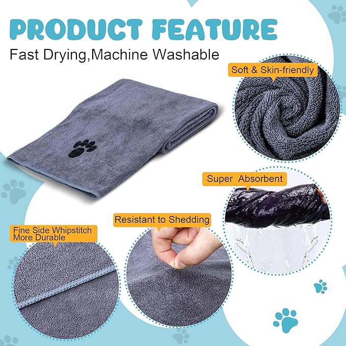 Microfiber Dog Towels for Drying Dogs,40'' X 23.6'', Super Absorbent and Soft Pet Grooming Towel, Perfect Shower & Bath Supplies for Dogs(2-Pack Grey)