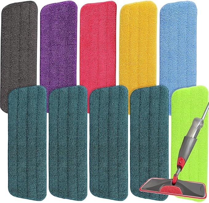 16.5 inch Microfiber Mop Pads for Rubbermaid Reveal Spray Mop and Any 16.5" Flat Mop - 10 Pack 13''-15'' Spray Mop Pad Reusable Washable Replacement Refills - Colorful