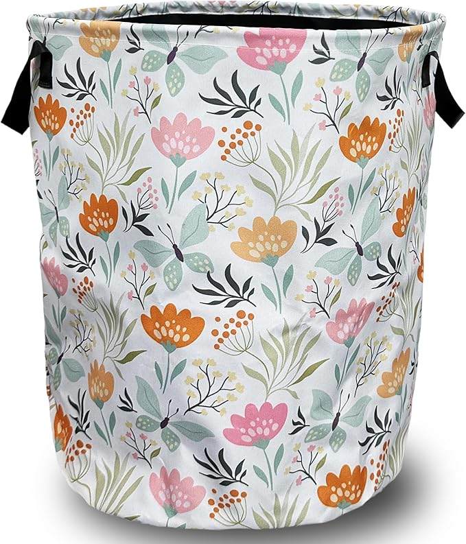 Beautiful Floral Laundry Basket Foldable With Handles Tote Bag Oxford Cloth Colorful Flowers Laundry Hamper Clothes Storage Bucket Toy Organizer 18.9" x 16.5" For Bathroom/Laundry/Bedroom