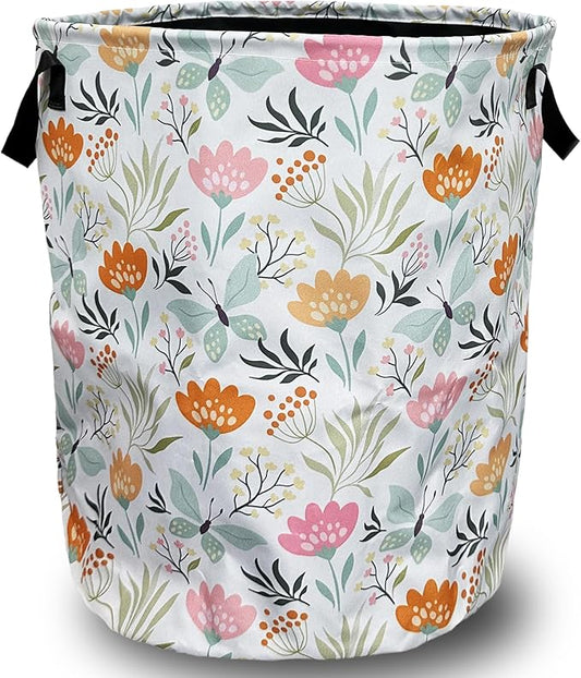 Beautiful Floral Laundry Basket Foldable With Handles Tote Bag Oxford Cloth Colorful Flowers Laundry Hamper Clothes Storage Bucket Toy Organizer 18.9" x 16.5" For Bathroom/Laundry/Bedroom