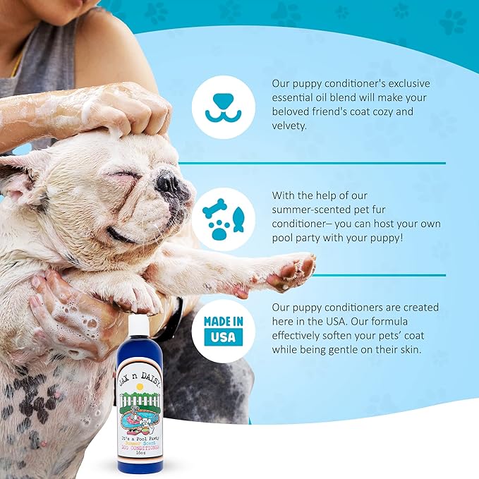Jax n Daisy it s a Pool Pawty Summer Scent Dog Conditioner Essential Oil Conditioner for Dogs Gentle Dog Hair Cruelty Free Vegan Fur Made in The USA 16oz