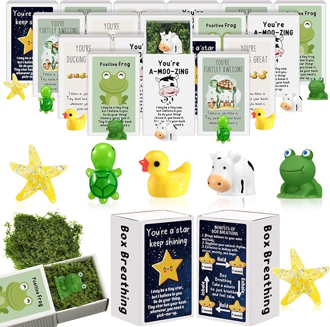 25 Set Employee Appreciation Gifts Bulk Coworkers Thank You Desk Pets Holiday Small Cute Emotional Support Resin Ornaments Card Box for Women Men Adults Office (Duck)