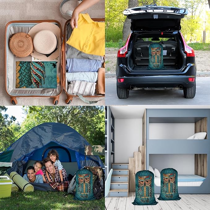 Swono Owl Large Dirty Clothes Laundry Bag for Laundry Basket Hamper, Cartoon Bird Animal Doodle Graphic Machine Washable Dirty Clothes Organizer