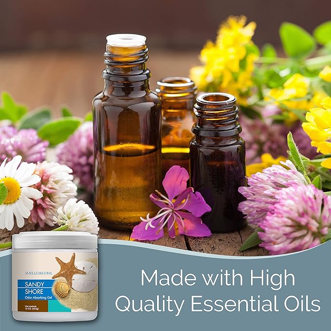 SMELLS BEGONE Air Freshener Odor Absorber Gel - 15 oz, Pack of 2 - Absorbs and Eliminates Odor in Pet Areas, Bathrooms, Cars, & Boats - Made with Essential Oils - Sandy Shore Scent