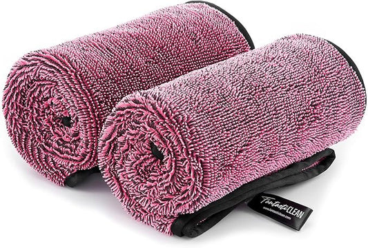 Fantasticlean Large Car Drying Towels- 2 Pack, 32‘’ by 24'' - Premium Microfiber Cleaning Cloth with Dual-Colored Twisted Loop, Ultra Absorbent, Scratch-Free for Instant Car Detailing (Pink)