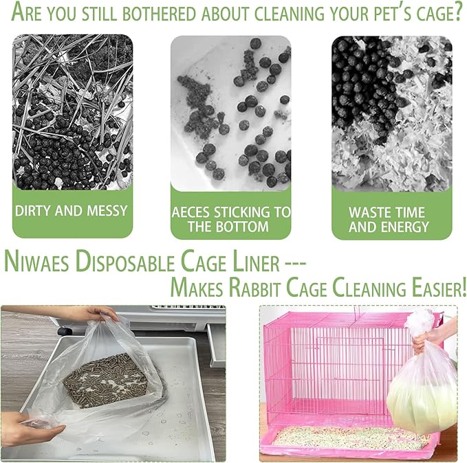 100 Pcs Disposable Rabbit Cage Liner, 35'' X 27'' Large Bunny Cage Tray Liners Clear Plastic Guinea Pig Toilet Film for Bunnies Ferrets Chinchillas Birds Small Animal - Leak Proof & No Mess