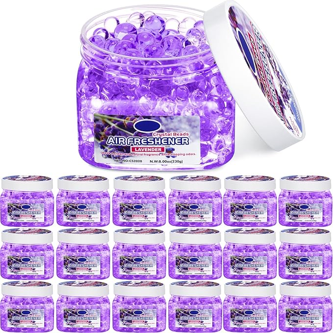 18 Pack Odor Eliminator Gel Beads Bulk 8 Ounce Air Freshener Gel Beads Scent Removing Long Lasting Eliminates Odors for Home, Bathrooms, Cars, Boats, RVs and Pet Areas(Lavender)
