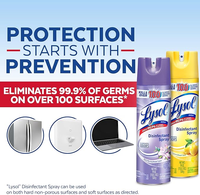 Lysol Disinfectant Spray Bundle, Sanitizing And Antibacterial Spray, For Disinfecting And Deodorizing, contains x2 Lemon and Early Morning Breeze, 19 Fl Oz, Packaging May Vary