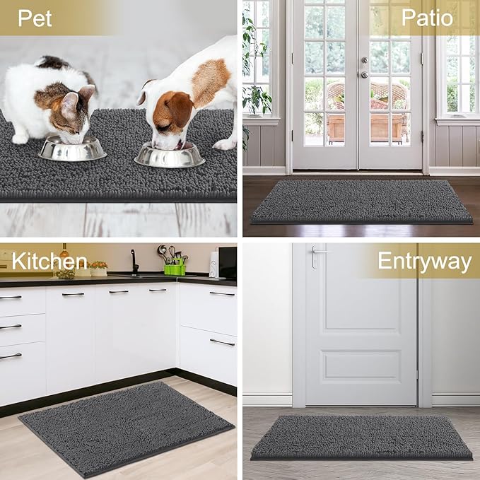 IM HOME Chenille Absorbent Outdoor Doormat 48" x 30", Washable Muddy Door Mats for Dog Non Slip Indoor Doormat Dog Mat for Muddy Paw Front Inside Doormats for Entryway Grey