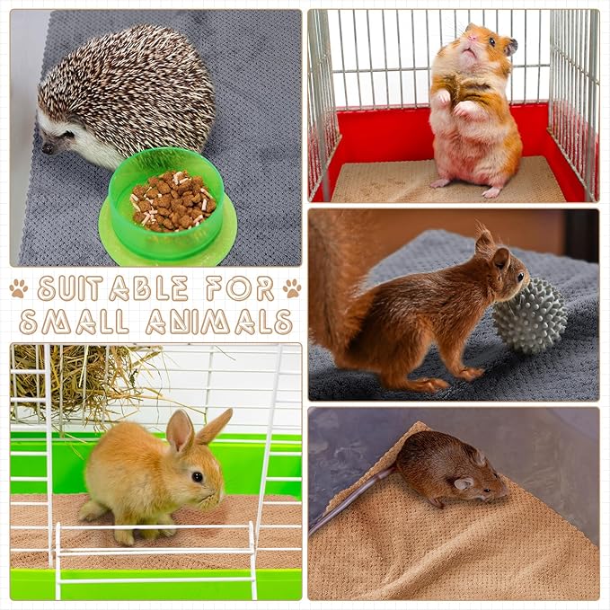 Vitalcozy 10 Pcs Guinea Pig Cage Liners Washable Rat Bedding for Guinea Pigs Controlling Absorbent Waterproof Pee Pads Blanket for Rabbits Hamster Small Animals Chinchilla(18 x 24 Inch,Gray Coffee)