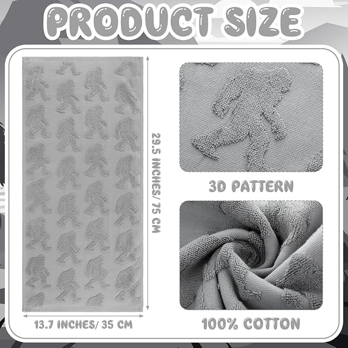 2 Pcs Bigfoot Sasquatch Hand Towels for Bathroom, Gray 100% Cotton Absorbent Jacquard Weave Decorative Towels for Bathroom Kitchen Decor Men Sasquatch Gift, 13.7 x 29.5 Inch