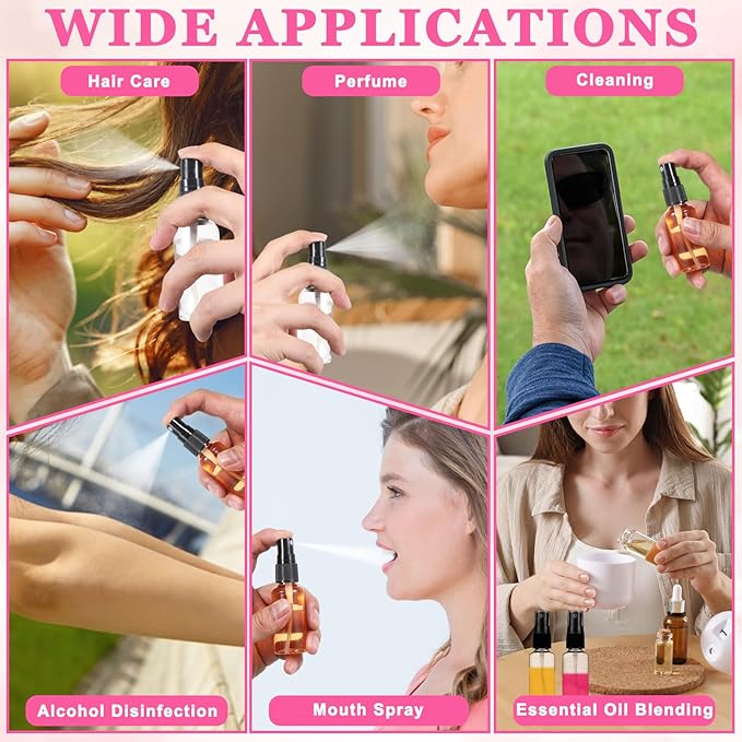 100 Pcs Mini Clear Spray Bottles 1 oz/30ml Clear Fine Mist Spray Bottle with 5 Pcs Funnels Plastic Empty Refillable Spray-Bottle for Cleaning, Plants, Misting, Skin Care