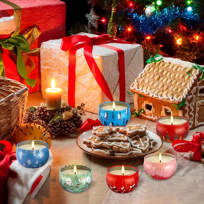 24Pack Christmas Scented Candle Tins Gift Set - Soy Wax Festive Candles 2.5oz- Long Lasting Burn time for Christmas Thanksgiving Gifts Holiday Decor & Gifting.