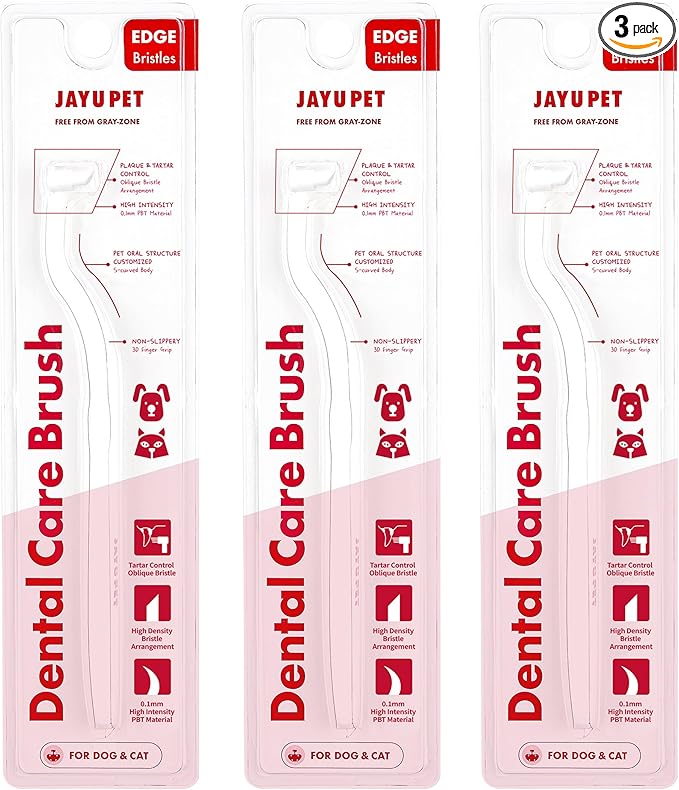 JAYU PET Dental Care Brush (Edge Bristles) 3ea - Micro Round Head Dog Toothbrush, Cat Toothbrush, Dental Care, Perfect for Kitten & Small Breed with End-tuft Diagonal-Shaped Bristle & Easy Grip Handle