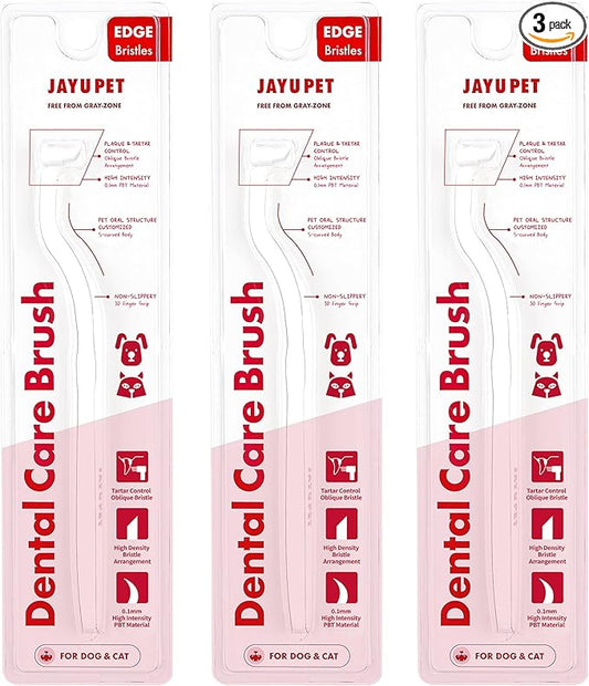 JAYU PET Dental Care Brush (Edge Bristles) 3ea - Micro Round Head Dog Toothbrush, Cat Toothbrush, Dental Care, Perfect for Kitten & Small Breed with End-tuft Diagonal-Shaped Bristle & Easy Grip Handle