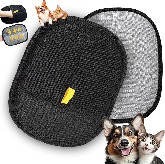 2 Pcs Pet Hair Remover Glove for Dogs Cats Electrostatic Reusable Pet Grooming Mitt with Mesh Back, Lint & Fur Remover Glove for Furniture Bedding Carpet & Clothing, Easy to Clean