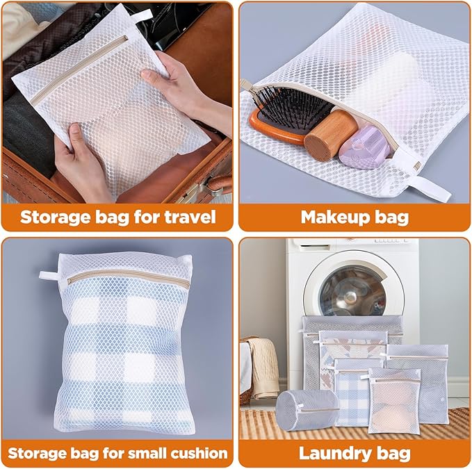 12Pcs Laundry Bags, Mesh Wash Bags, Delicate Laundry Bag with Zipper, Lingerie Bag for Underwear, Clothes, Pants, Shoes, Socks, Hanging Loop and Breathable Fine Net