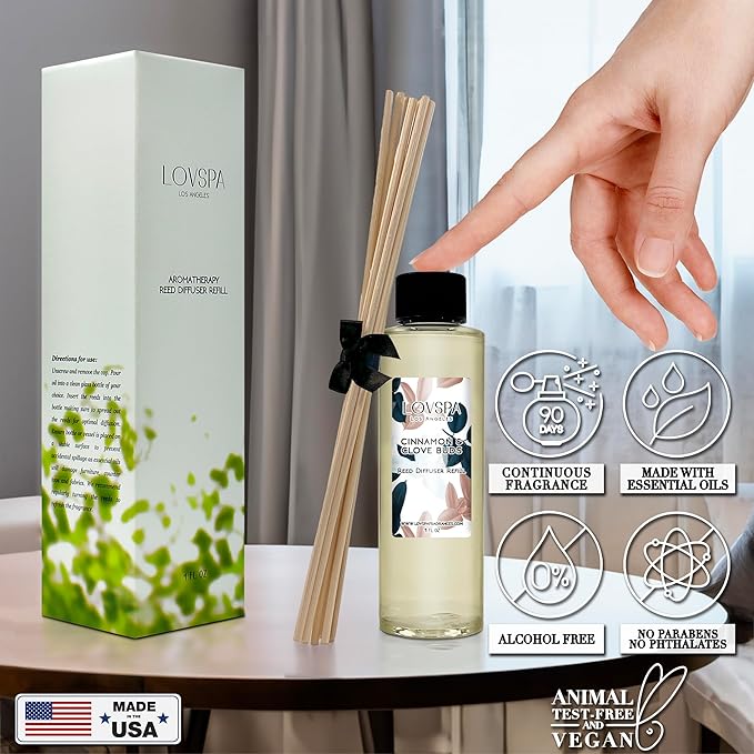 LOVSPA Cinnamon & Clove Buds Diffuser Oil - Fall Essential Oils for Diffuser Refill & Air Freshener Room Spray - Long-Lasting & Natural Home Fragrance, Scented Oil for Diffusers, USA Made, 4oz