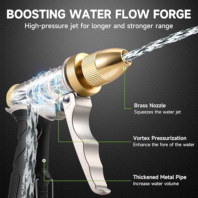 2Pack Garden Hose Nozzle, Upgraded Heavy Duty Metal Spray Nozzle, High Pressure Water Nozzle with Adjustable Patterns, 100% Metal Handheld Nozzle for Watering Plants, Car Washing, Patio, Pet