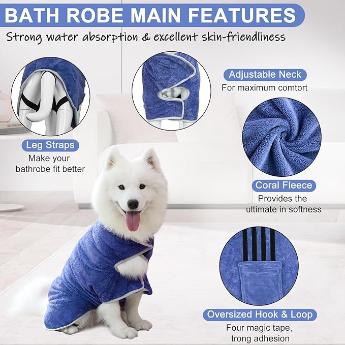 Dog Towel, Gimilife Dog Bathrobe Pet Grooming Towel Drying Coat Robes for After Bath Collection Absorbent Microfiber Towels Dogs Bath Towels for Drying Dogs Small Medium Large