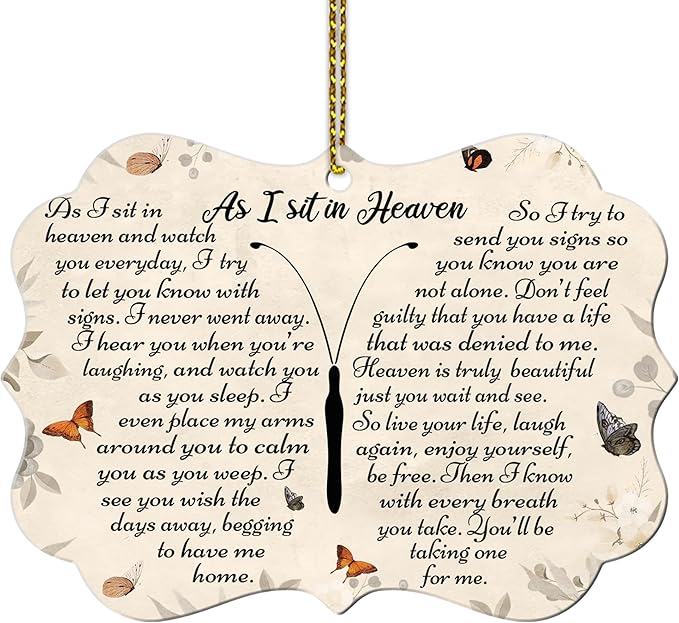 Hyturtle Butterfly l As I Sit in Heaven Ornament - Butterfly Memorial Gifts for Loss of Loved One - Christmas Tree Cardinal Aluminum Ornament
