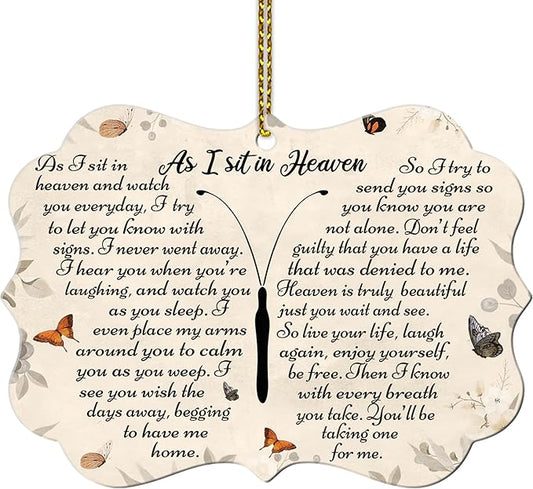 Hyturtle Butterfly l As I Sit in Heaven Ornament - Butterfly Memorial Gifts for Loss of Loved One - Christmas Tree Cardinal Aluminum Ornament