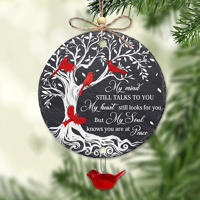 Hyturtle Cardinal Memorial Ornament - My Mind Still Talks to You 4" Stone Ornament - Sympathy Gift for Loss of Loved One - Memorial Hanging Home Decorations Ornaments Memorial 3