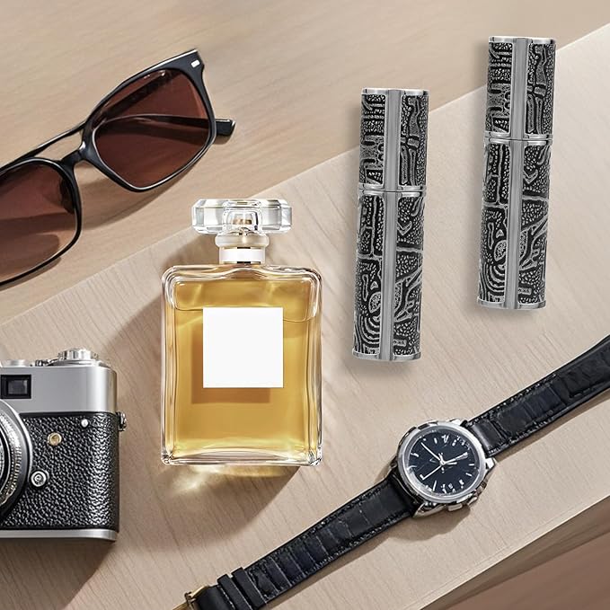 5ml Perfume Spray Bottle, AG00CQ Leather Refillable Dispenser Bottom Fill Fragrance Scent Container, Portable and Leak-proof Suitable for Traveling & Outgoing (Egypt Print Black)