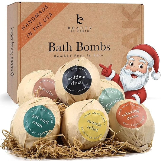Bath Bombs Gift Set, USA Made with Organic & Natural Ingredients, Christmas Stocking Stuffers for Women & Men, Relaxing Spa Gifts, Wife Stocking Stuffers