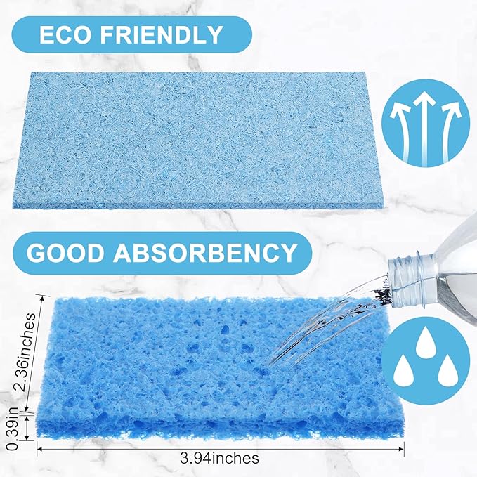 Zhengmy 100 Pieces Kitchen Sponge Bulk Natural Sponges for Dishes Compressed Wood Pulp Sponges Cleaning Sponge Without Scratching for Kitchen Bathroom, 3.9 x 2.4 x 0.12 Inch (Blue)