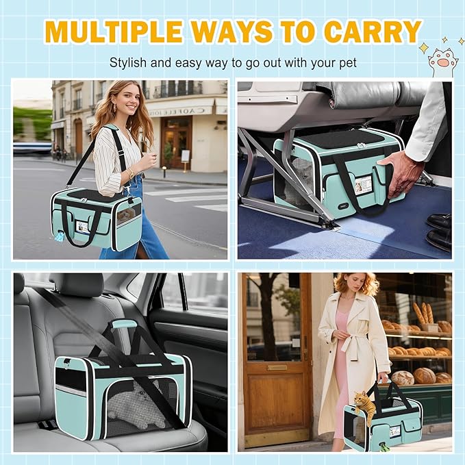 HUANLANG Soft-Sided Cat Carrier Airline Approved,Dog Carriers for Small Dogs Medium Cats,Pet Travel Carrier Up to 15 Lbs,Collapsible Cat Bag