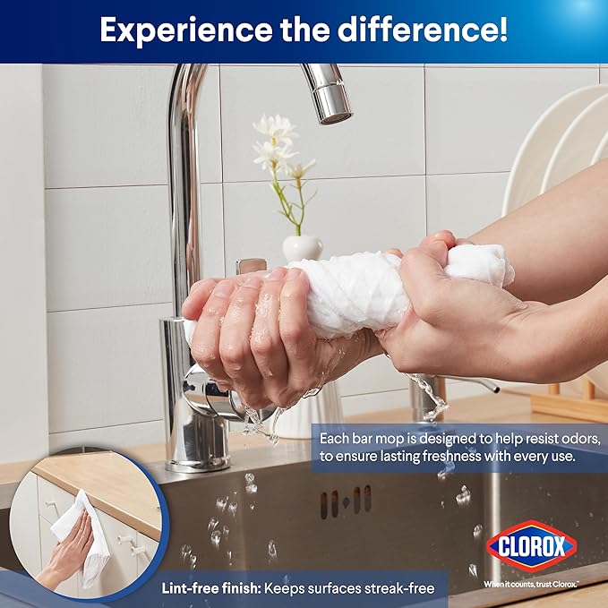 CLOROX Waffle Bar Mops - Microfiber Quick Dry Extra Large Dishcloths - Absorbent Multipurpose Cleaning Cloths for Restaurants, Kitchen, Bathroom, Hotel - 16" x 19" - White 6 Pack