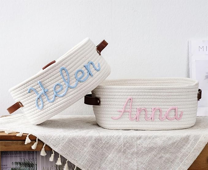 Custom Baby Shower Basket Gift, Personalized Baby Gift Basket, Personalized Newborn Gift Baby Name Gift Baby Toy Basket Baby Boy or Girl Name Basket (Style 2)