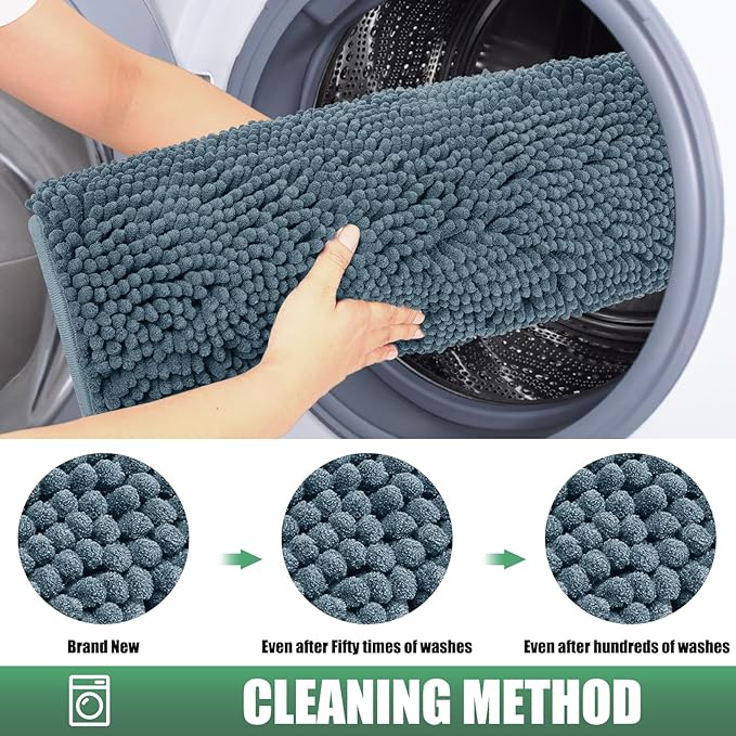 IM HOME Chenille Absorbent Outdoor Doormat 48" x 30", Washable Muddy Door Mats for Dog Non Slip Indoor Doormat Dog Mat for Muddy Paw Front Inside Doormats for Entryway Dusty Blue